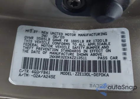 2004 Toyota Corolla Ce z USA, uszkodzony, nr VIN 1NXBR32EX4Z213511